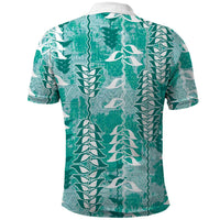 Teal Hawaii Tapa Pattern Polo Shirt With Heliconia Vintage Style