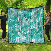 Teal Hawaii Tapa Pattern Quilt With Heliconia Vintage Style LT05 - Polynesian Pride