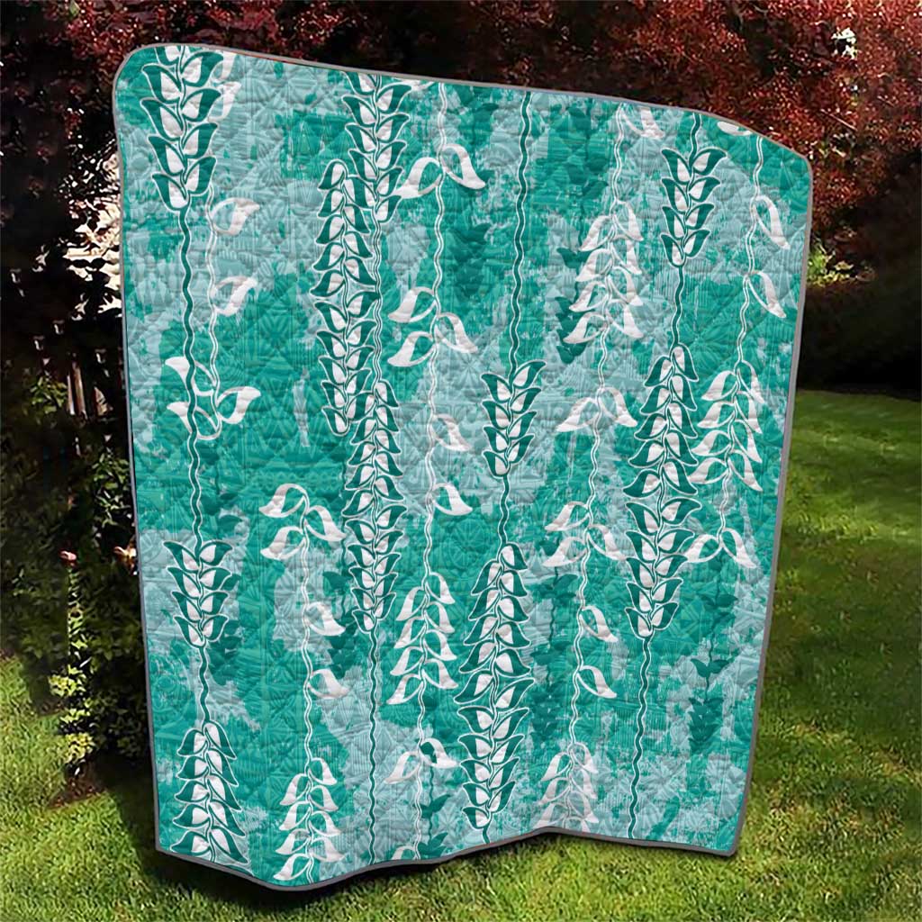 Teal Hawaii Tapa Pattern Quilt With Heliconia Vintage Style LT05 - Polynesian Pride