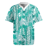 Teal Hawaii Tapa Pattern Rugby Jersey With Heliconia Vintage Style
