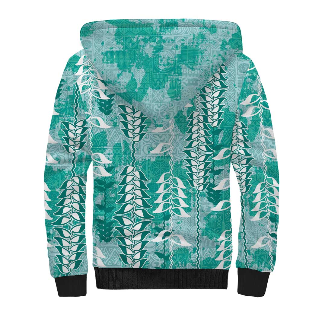 Teal Hawaii Tapa Pattern Sherpa Hoodie With Heliconia Vintage Style LT05 - Polynesian Pride