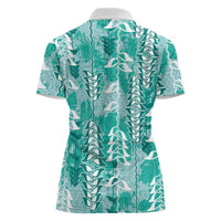 Teal Hawaii Tapa Pattern Women Polo Shirt With Heliconia Vintage Style LT05 - Polynesian Pride