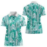 Teal Hawaii Tapa Pattern Women Polo Shirt With Heliconia Vintage Style LT05 - Polynesian Pride