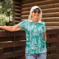 Teal Hawaii Tapa Pattern Women Polo Shirt With Heliconia Vintage Style LT05 - Polynesian Pride