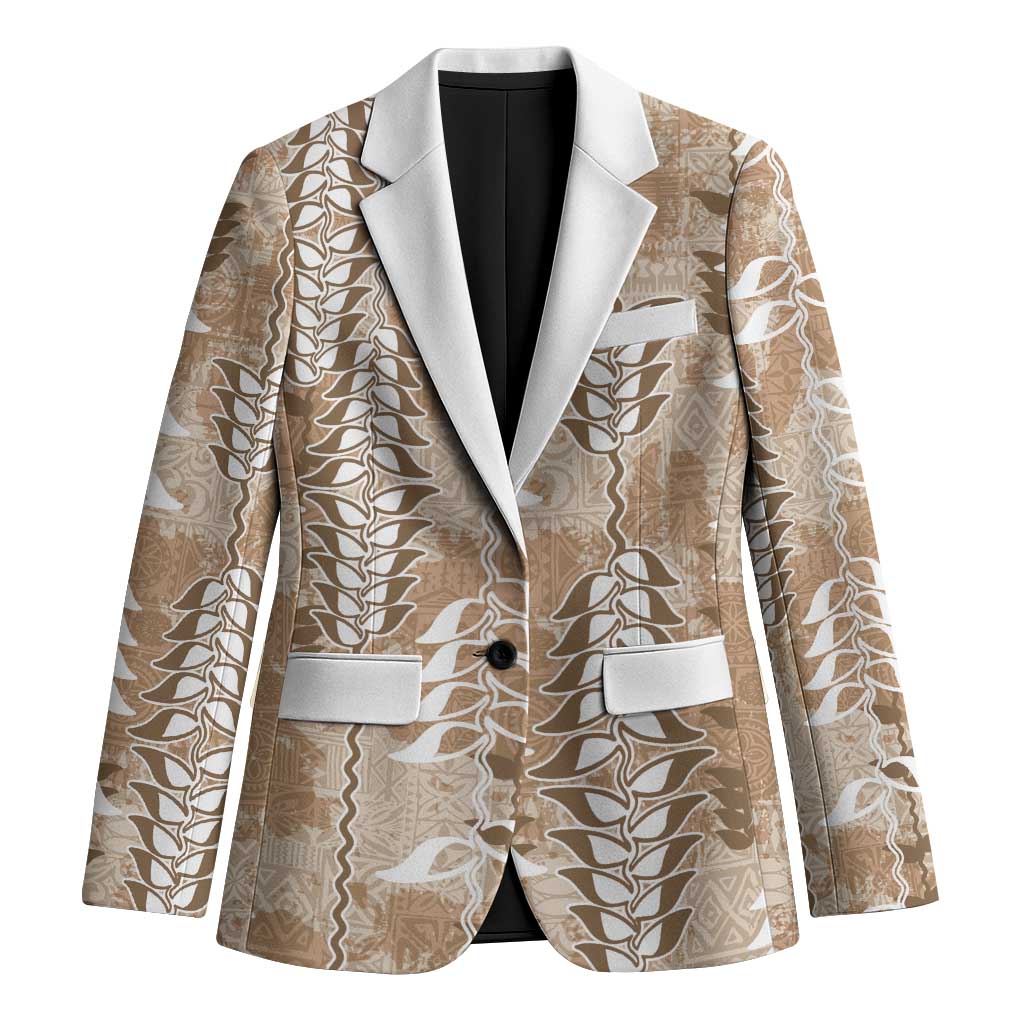Beige Hawaii Tapa Pattern Blazer With Heliconia Vintage Style