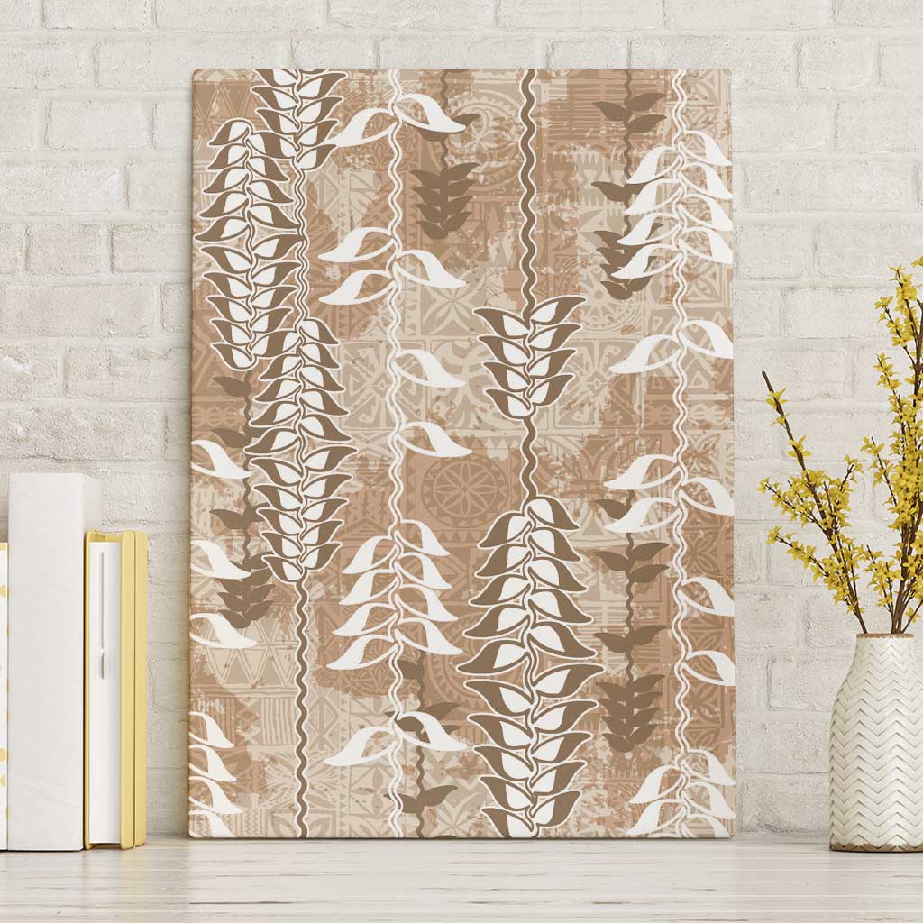Beige Hawaii Tapa Pattern Canvas Wall Art With Heliconia Vintage Style