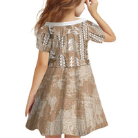 Beige Hawaii Tapa Pattern Family Matching Off The Shoulder Long Sleeve Dress and Hawaiian Shirt With Heliconia Vintage Style LT05 - Polynesian Pride
