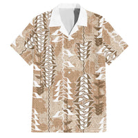 Beige Hawaii Tapa Pattern Family Matching Off The Shoulder Long Sleeve Dress and Hawaiian Shirt With Heliconia Vintage Style LT05 Dad's Shirt - Short Sleeve Beige - Polynesian Pride