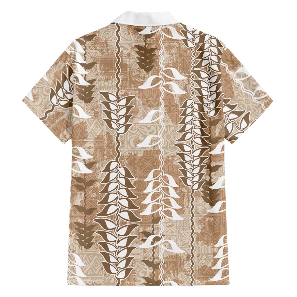 Beige Hawaii Tapa Pattern Family Matching Off The Shoulder Long Sleeve Dress and Hawaiian Shirt With Heliconia Vintage Style LT05 - Polynesian Pride