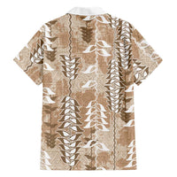 Beige Hawaii Tapa Pattern Family Matching Off The Shoulder Long Sleeve Dress and Hawaiian Shirt With Heliconia Vintage Style LT05 - Polynesian Pride