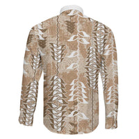 Beige Hawaii Tapa Pattern Family Matching Off The Shoulder Long Sleeve Dress and Hawaiian Shirt With Heliconia Vintage Style LT05 - Polynesian Pride