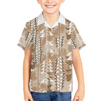 Beige Hawaii Tapa Pattern Kid Hawaiian Shirt With Heliconia Vintage Style LT05 Kid Beige - Polynesian Pride