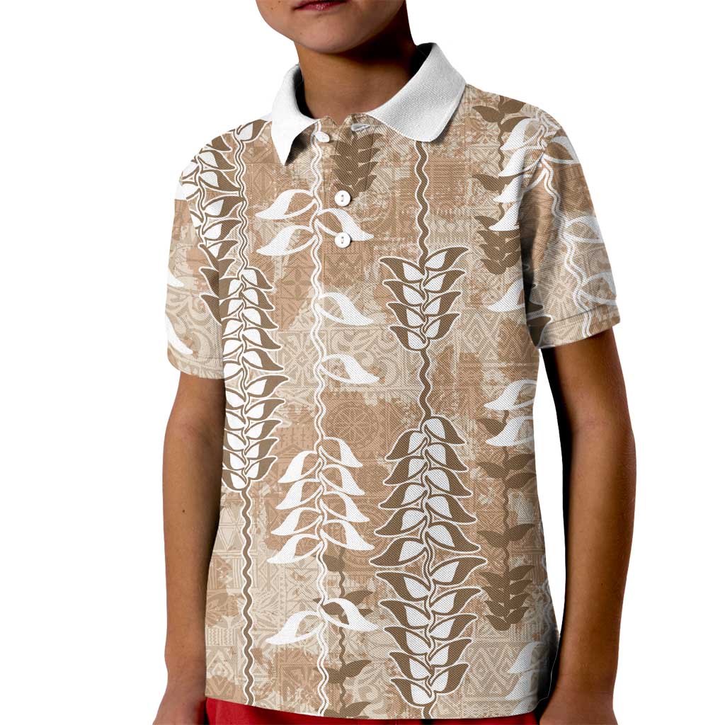 Beige Hawaii Tapa Pattern Kid Polo Shirt With Heliconia Vintage Style