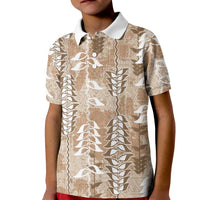 Beige Hawaii Tapa Pattern Kid Polo Shirt With Heliconia Vintage Style