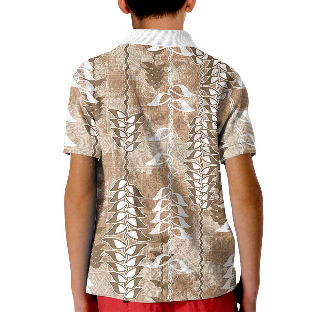 Beige Hawaii Tapa Pattern Kid Polo Shirt With Heliconia Vintage Style