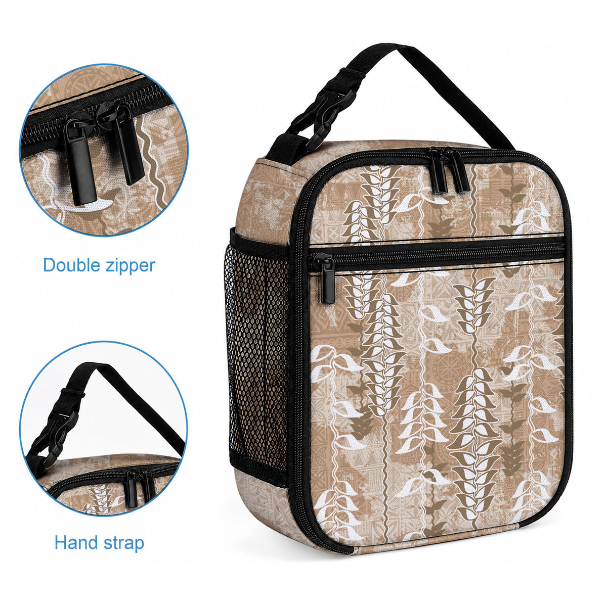 Beige Hawaii Tapa Pattern Lunch Bag With Heliconia Vintage Style LT05 - Polynesian Pride