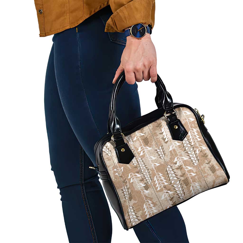 Beige Hawaii Tapa Pattern Shoulder Handbag With Heliconia Vintage Style LT05 - Polynesian Pride