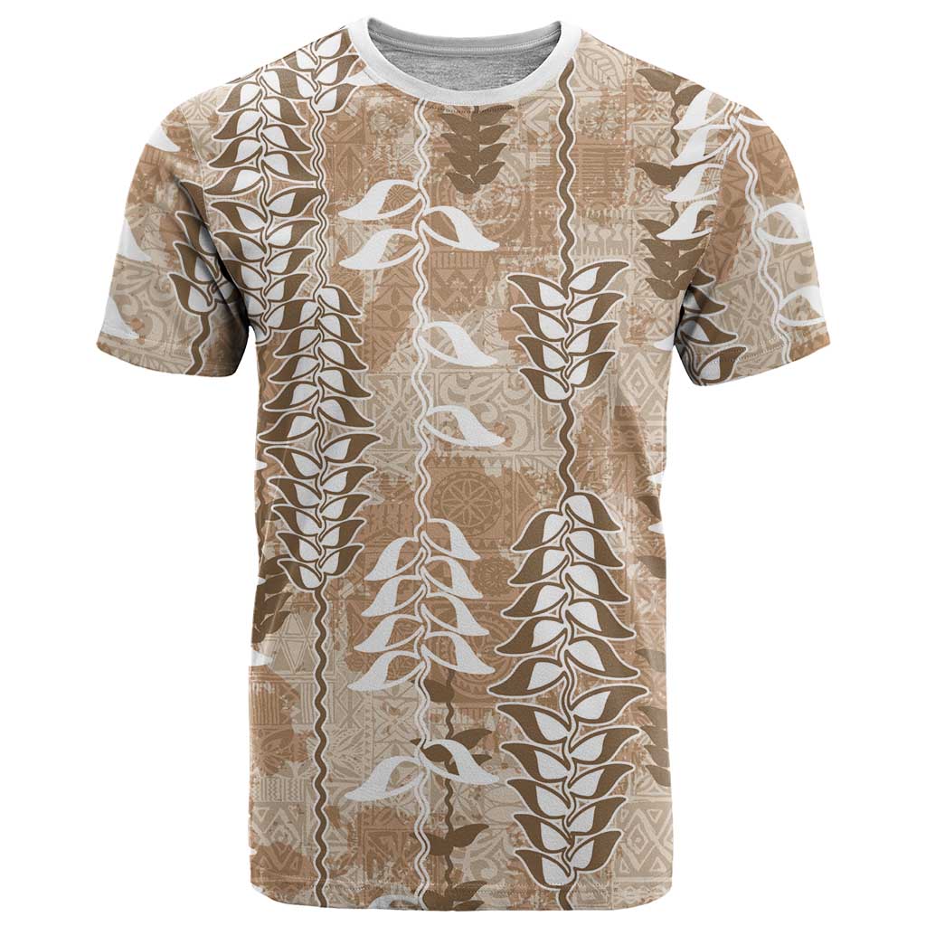 Beige Hawaii Tapa Pattern T Shirt With Heliconia Vintage Style