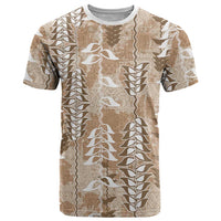 Beige Hawaii Tapa Pattern T Shirt With Heliconia Vintage Style