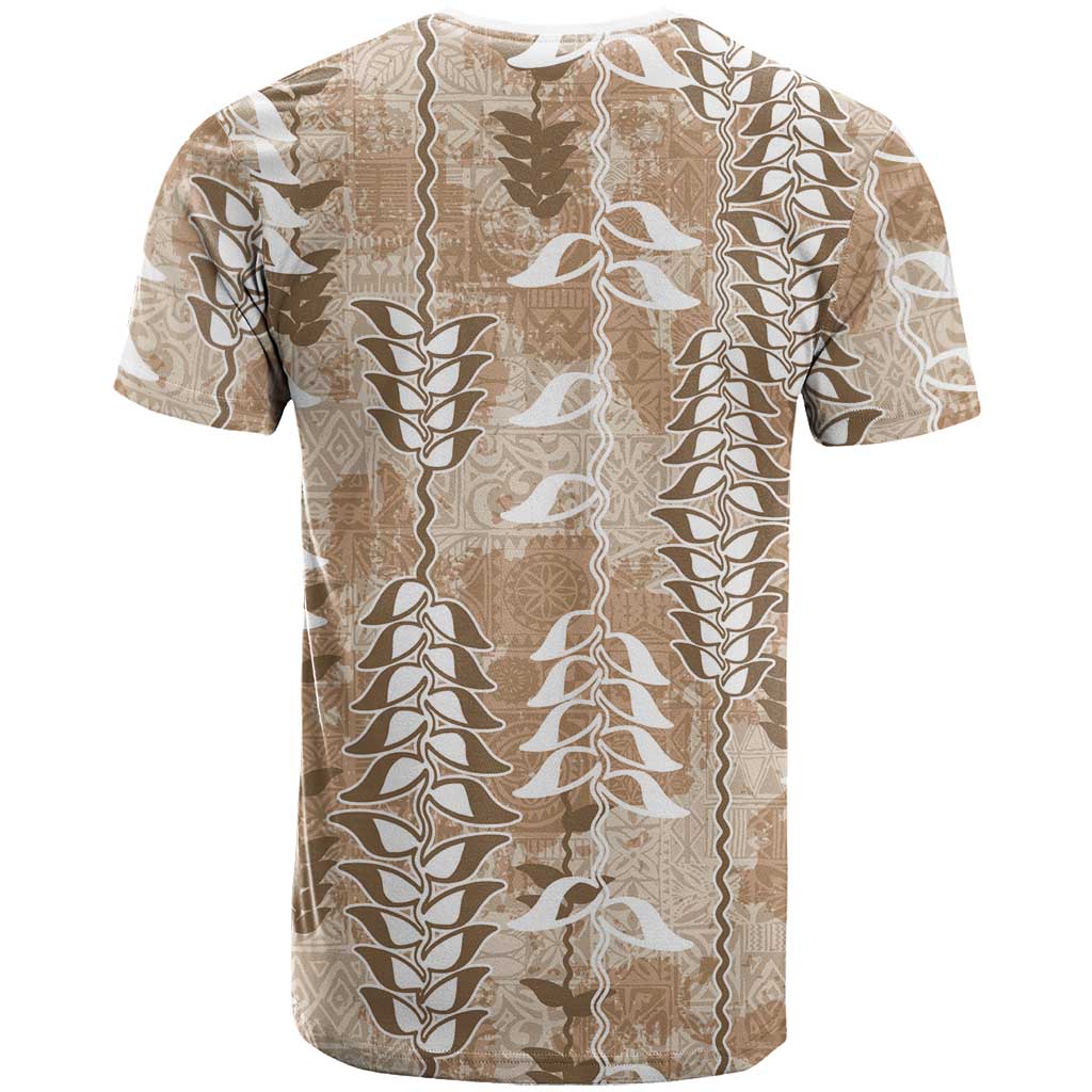 Beige Hawaii Tapa Pattern T Shirt With Heliconia Vintage Style