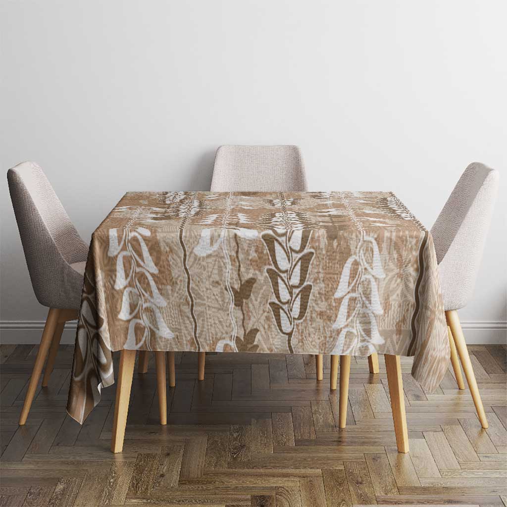 Beige Hawaii Tapa Pattern Tablecloth With Heliconia Vintage Style LT05 - Polynesian Pride