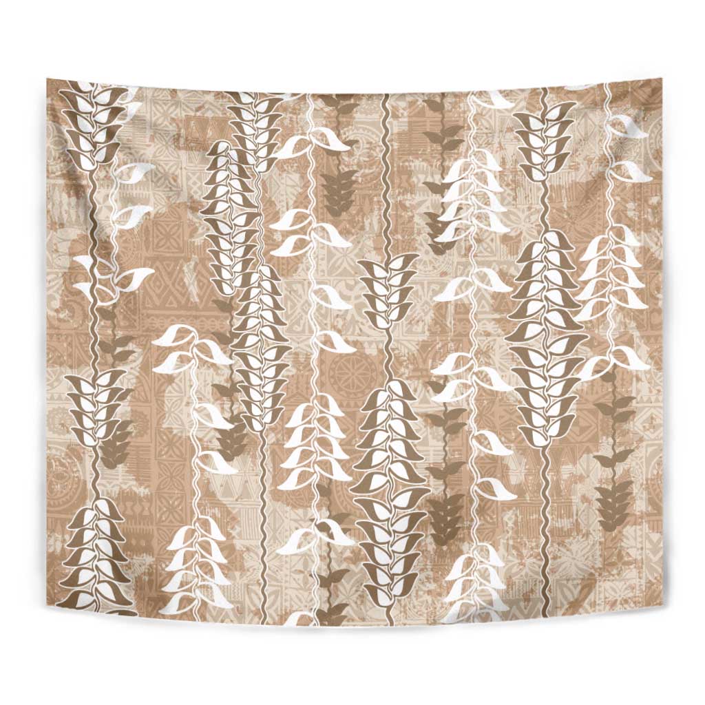Beige Hawaii Tapa Pattern Tapestry With Heliconia Vintage Style