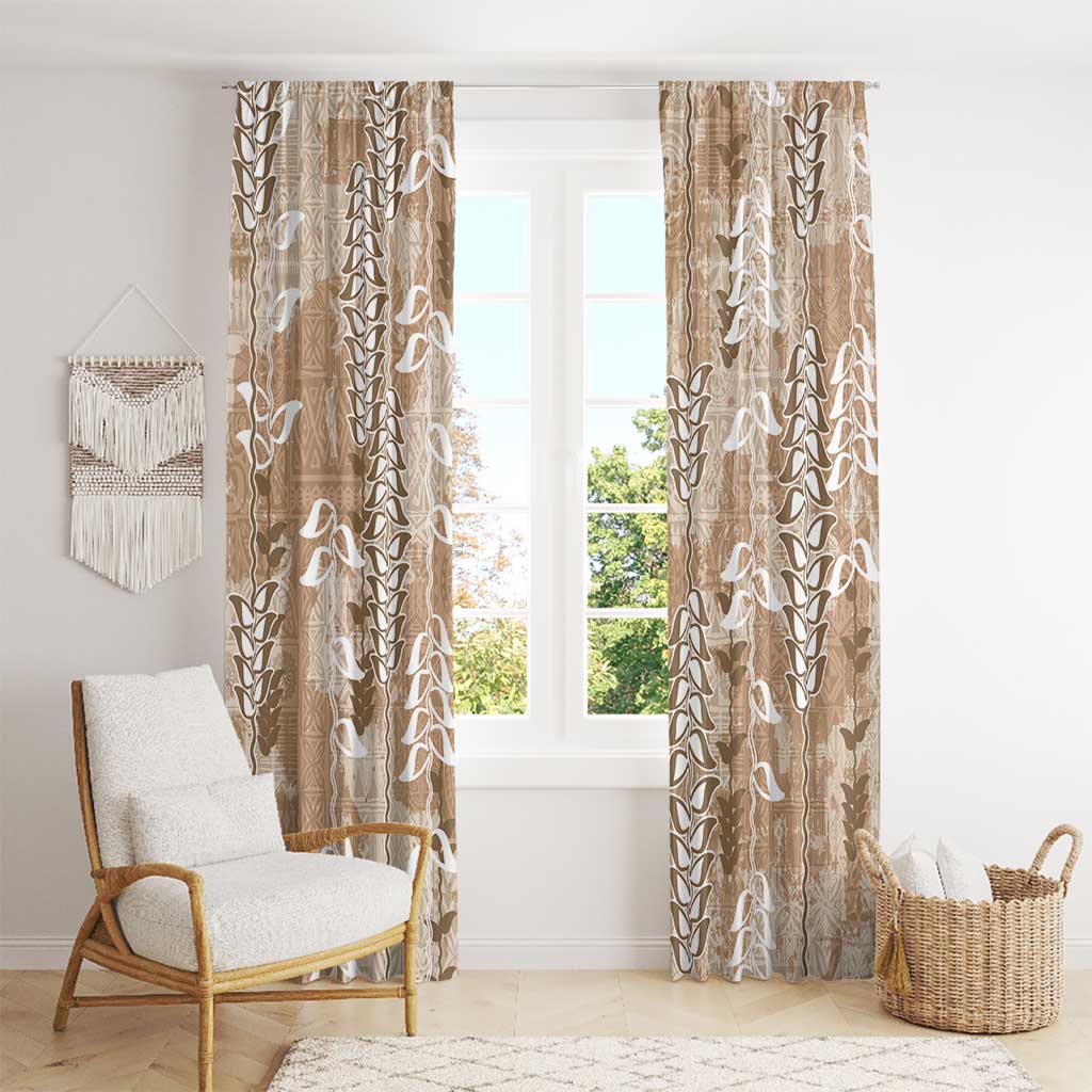 Beige Hawaii Tapa Pattern Window Curtain With Heliconia Vintage Style LT05 - Polynesian Pride