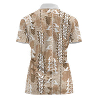 Beige Hawaii Tapa Pattern Women Polo Shirt With Heliconia Vintage Style LT05 - Polynesian Pride