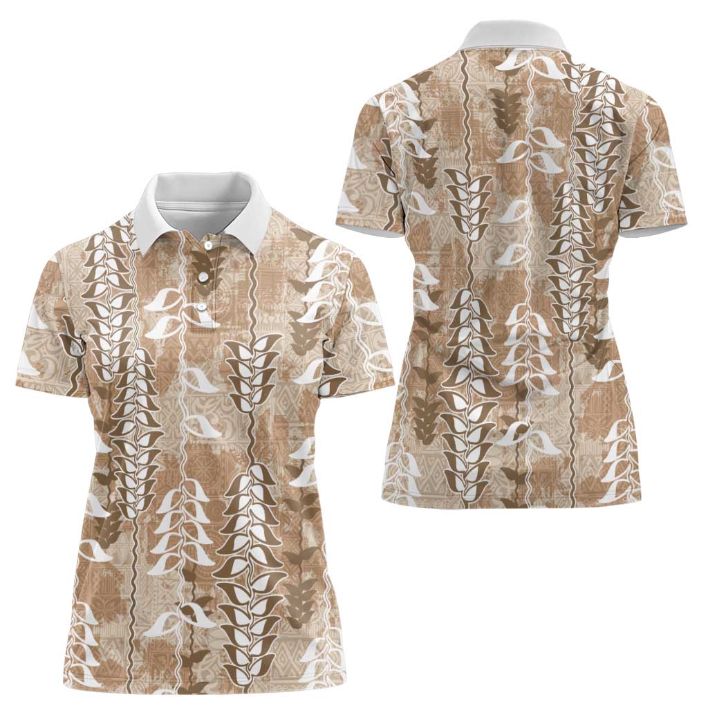 Beige Hawaii Tapa Pattern Women Polo Shirt With Heliconia Vintage Style LT05 - Polynesian Pride