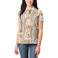 Beige Hawaii Tapa Pattern Women Polo Shirt With Heliconia Vintage Style LT05 - Polynesian Pride