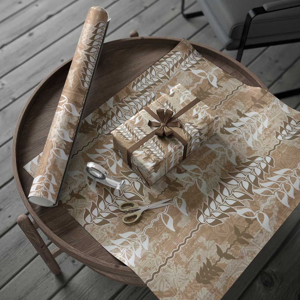 Beige Hawaii Tapa Pattern Wrapping Paper With Heliconia Vintage Style