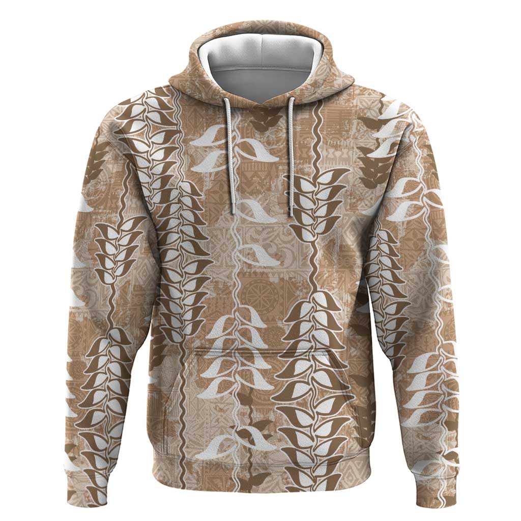 Beige Hawaii Tapa Pattern Zip Hoodie With Heliconia Vintage Style LT05 Pullover Hoodie Beige - Polynesian Pride