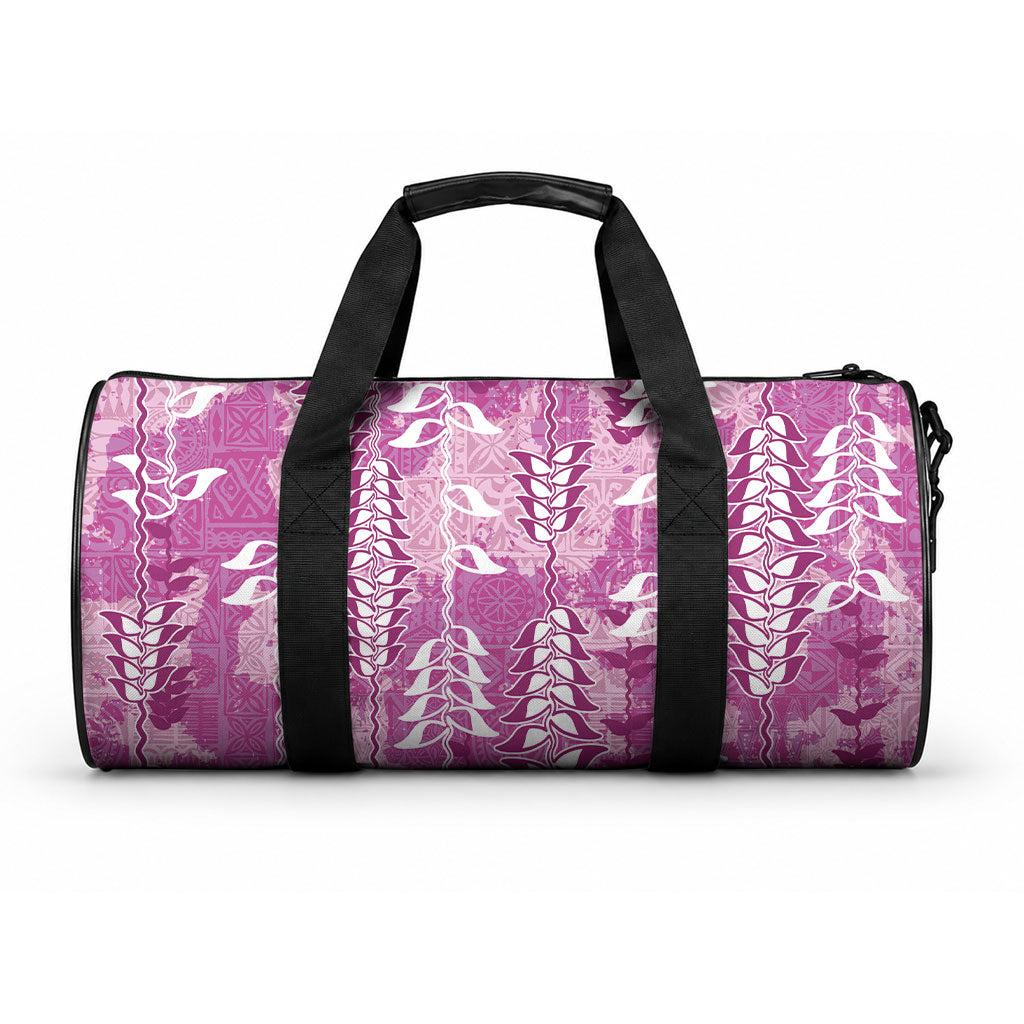 Magenta Hawaii Tapa Pattern Duffle Bag With Heliconia Vintage Style