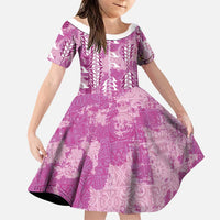 Magenta Hawaii Tapa Pattern Family Matching Long Sleeve Bodycon Dress and Hawaiian Shirt With Heliconia Vintage Style