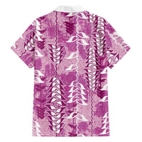 Magenta Hawaii Tapa Pattern Family Matching Long Sleeve Bodycon Dress and Hawaiian Shirt With Heliconia Vintage Style