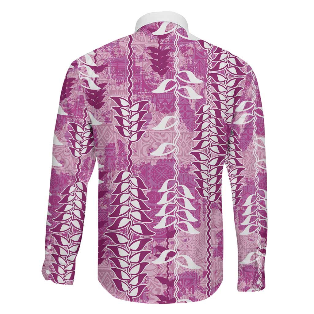 Magenta Hawaii Tapa Pattern Family Matching Mermaid Dress and Hawaiian Shirt With Heliconia Vintage Style