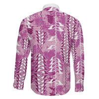 Magenta Hawaii Tapa Pattern Family Matching Off Shoulder Short Dress and Hawaiian Shirt With Heliconia Vintage Style