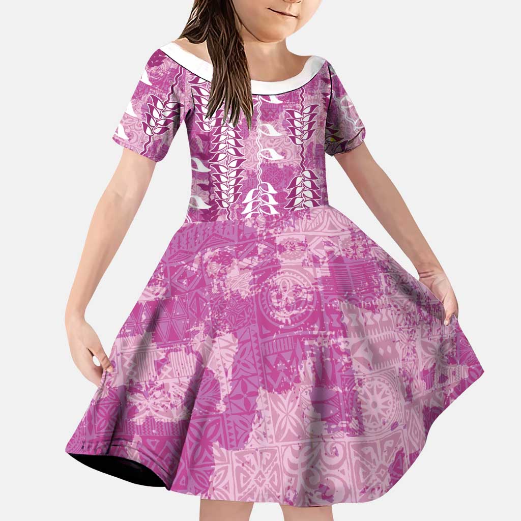 Magenta Hawaii Tapa Pattern Family Matching Puletasi and Hawaiian Shirt With Heliconia Vintage Style