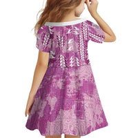 Magenta Hawaii Tapa Pattern Family Matching Tank Maxi Dress and Hawaiian Shirt With Heliconia Vintage Style