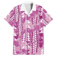 Magenta Hawaii Tapa Pattern Family Matching Tank Maxi Dress and Hawaiian Shirt With Heliconia Vintage Style