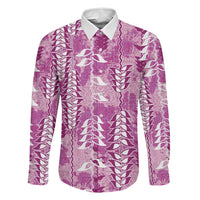 Magenta Hawaii Tapa Pattern Family Matching Tank Maxi Dress and Hawaiian Shirt With Heliconia Vintage Style