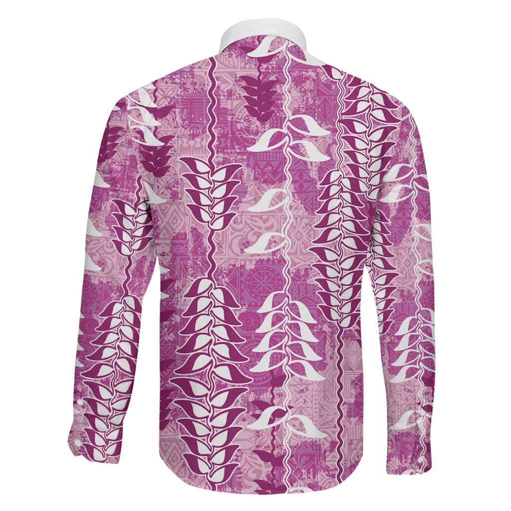 Magenta Hawaii Tapa Pattern Family Matching Tank Maxi Dress and Hawaiian Shirt With Heliconia Vintage Style