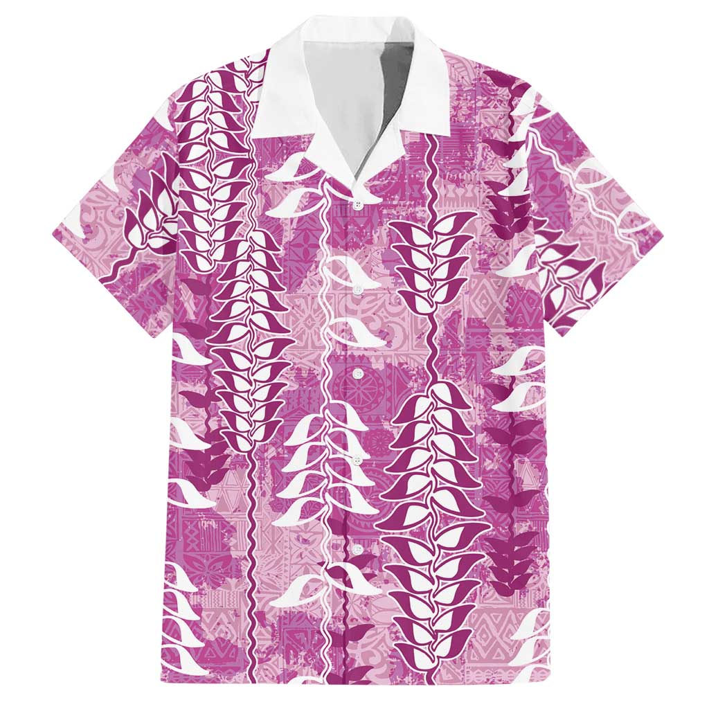 Magenta Hawaii Tapa Pattern Hawaiian Shirt With Heliconia Vintage Style