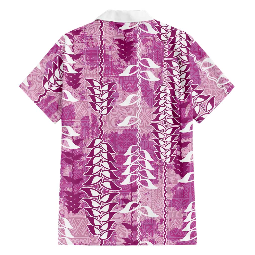 Magenta Hawaii Tapa Pattern Hawaiian Shirt With Heliconia Vintage Style
