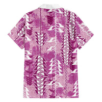Magenta Hawaii Tapa Pattern Hawaiian Shirt With Heliconia Vintage Style
