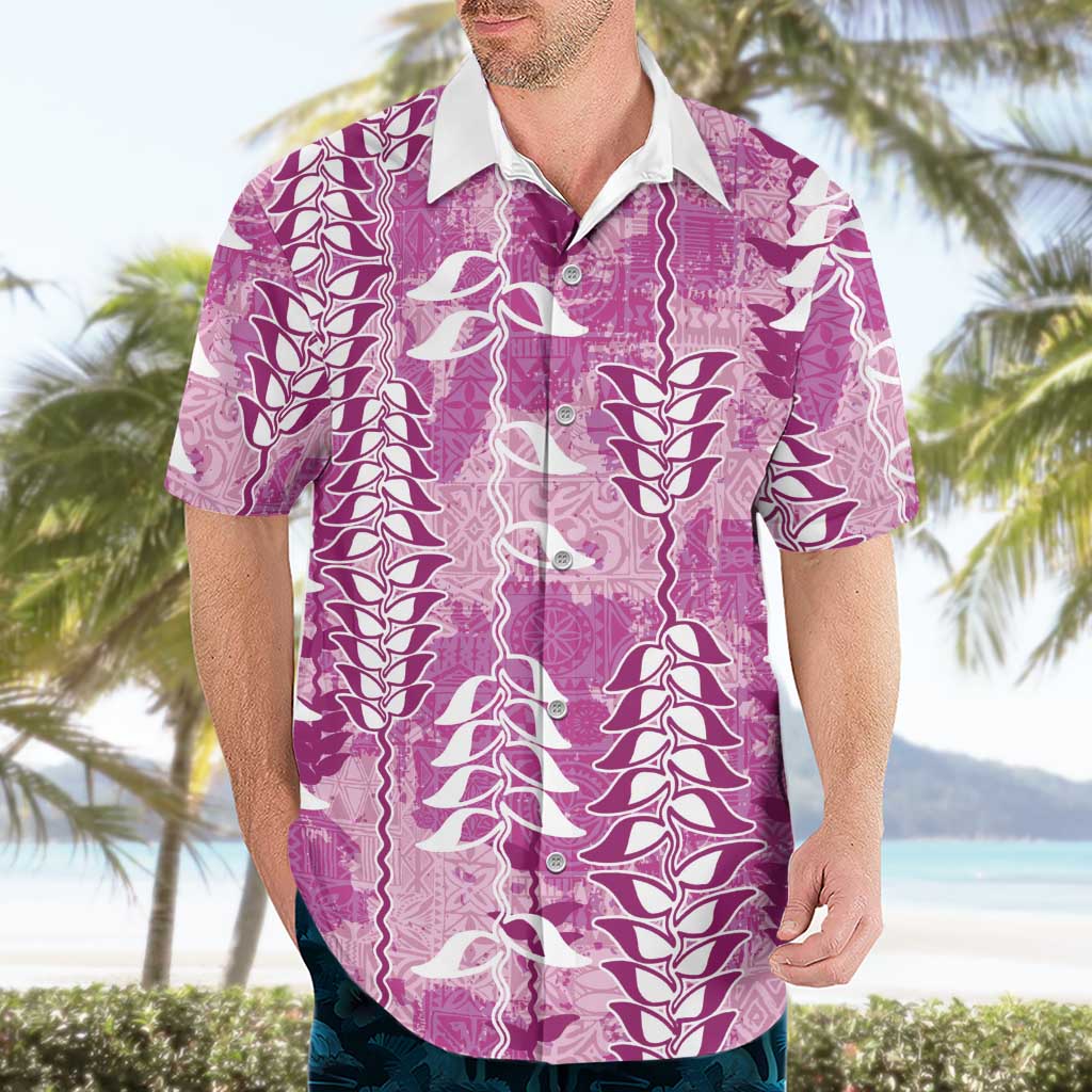 Magenta Hawaii Tapa Pattern Hawaiian Shirt With Heliconia Vintage Style