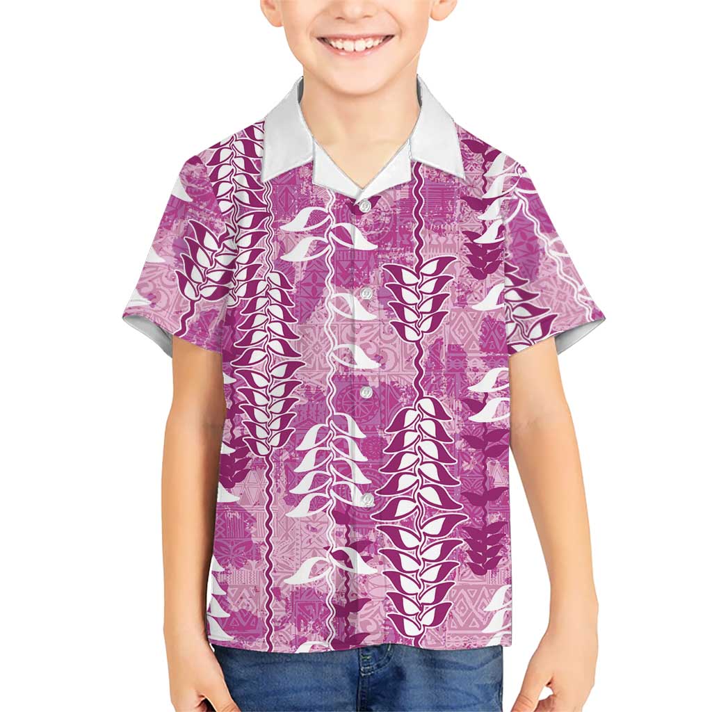 Magenta Hawaii Tapa Pattern Hawaiian Shirt With Heliconia Vintage Style