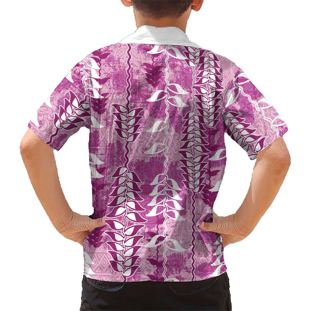 Magenta Hawaii Tapa Pattern Hawaiian Shirt With Heliconia Vintage Style