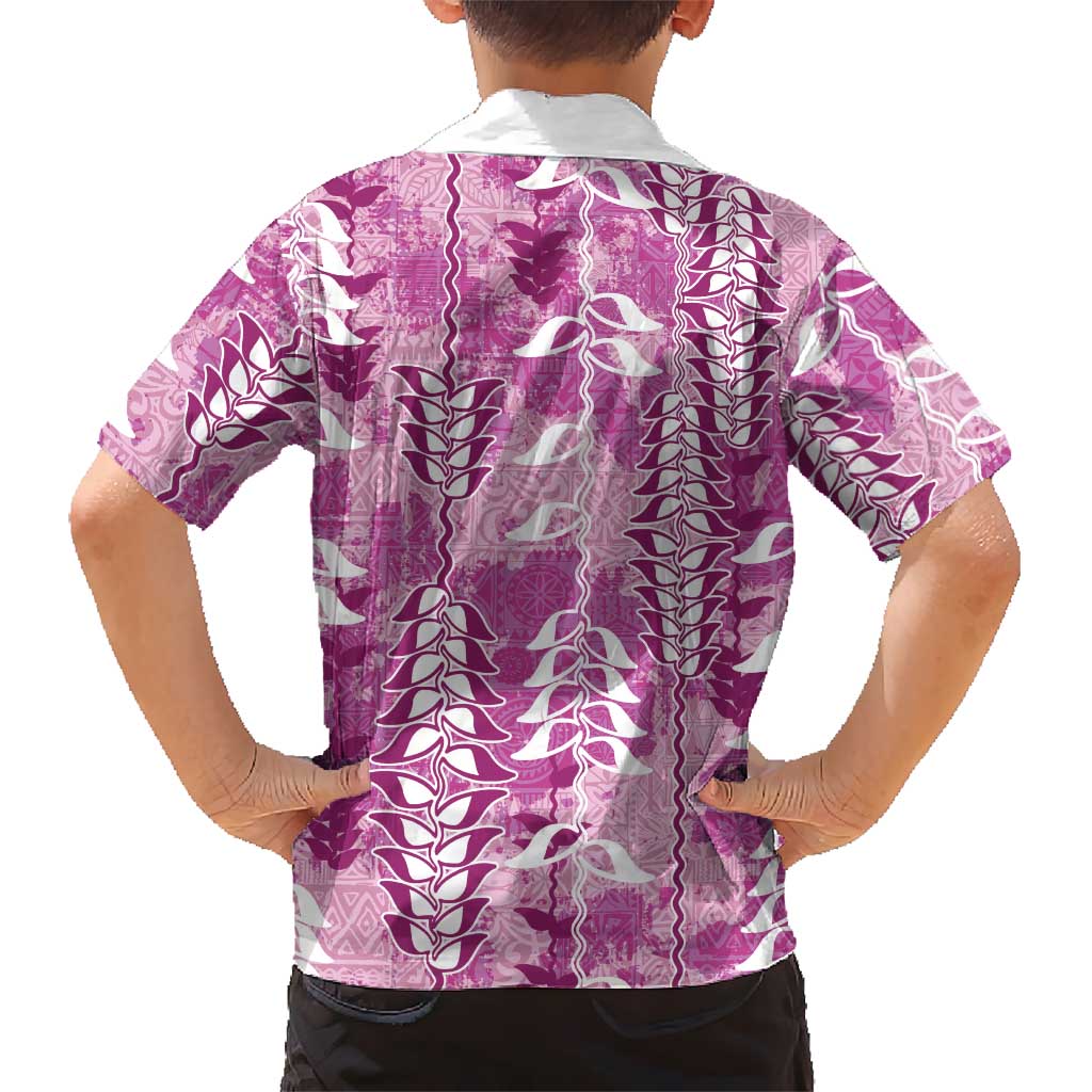 Magenta Hawaii Tapa Pattern Kid Hawaiian Shirt With Heliconia Vintage Style LT05 - Polynesian Pride