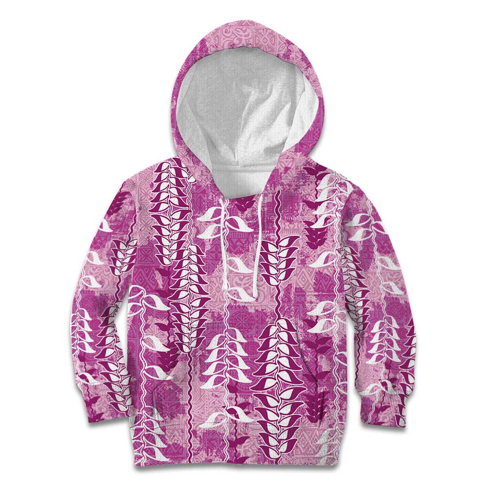 Magenta Hawaii Tapa Pattern Kid Hoodie With Heliconia Vintage Style